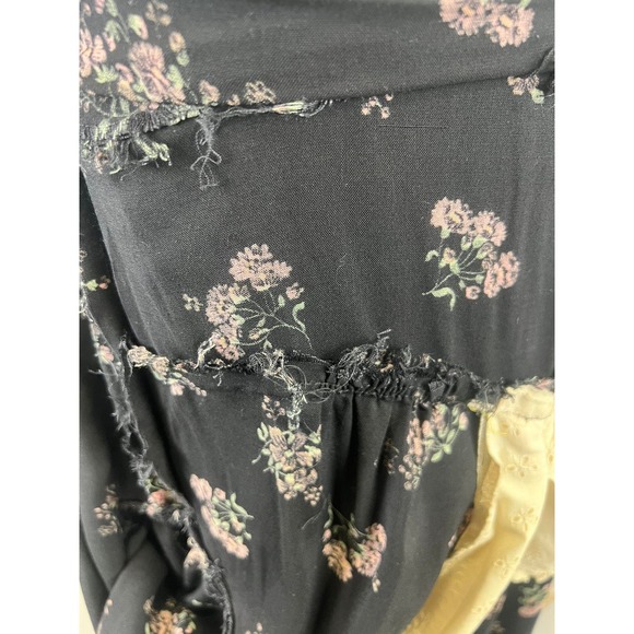 Vintage 70s Black Floral Collared along Sleeve Maxi Dress - Picture 8 of 9